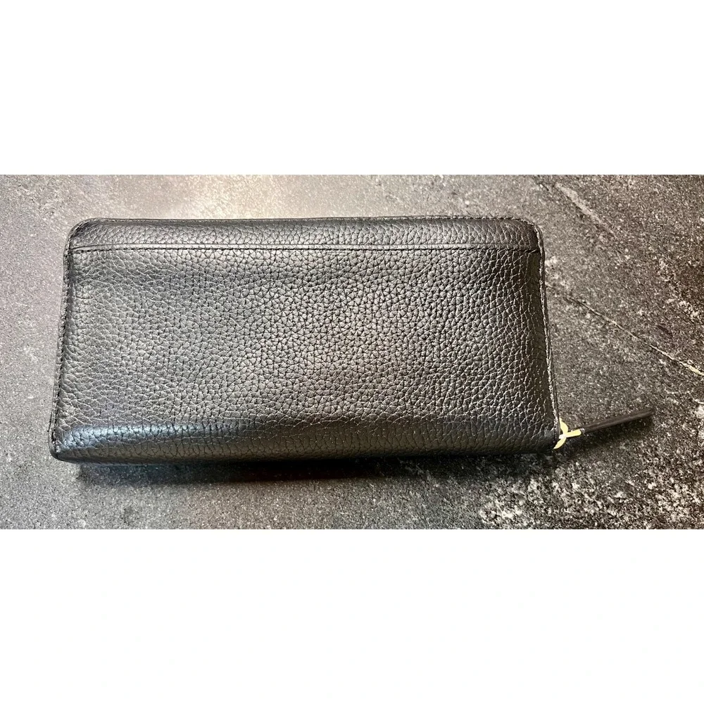 NEW Kate Spade Black‎ Large Continental Peebled Leather Zip Wallet Sienne Logo